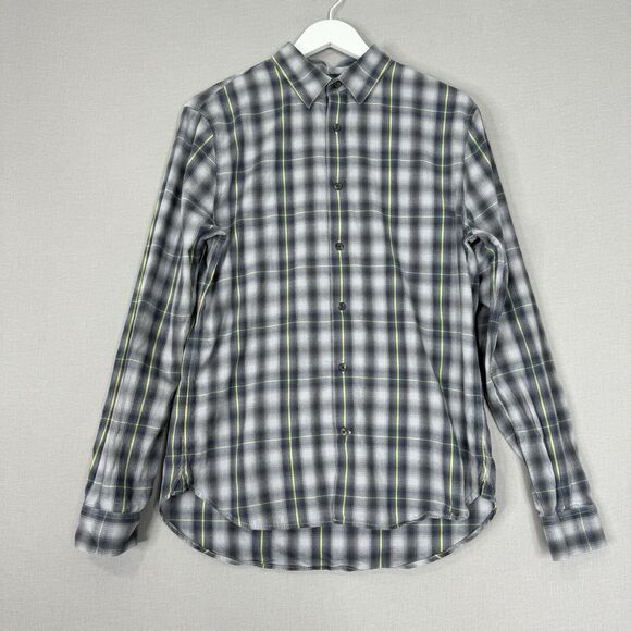 Vince Mens Shirt Medium Gray Shadow Classic Fit Plaid Flannel Country Preppy - Picture 1 of 12